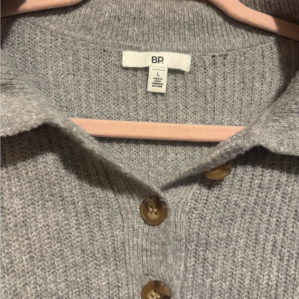 BP. Nordstrom Women’s Gray Knit Cropped Collared Sweater with Buttons Size Large - Picture 2 of 6